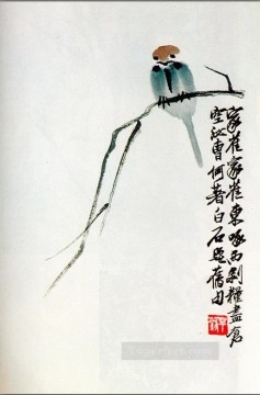 Chino Painting - Gorrión Qi Baishi en una rama chino antiguo